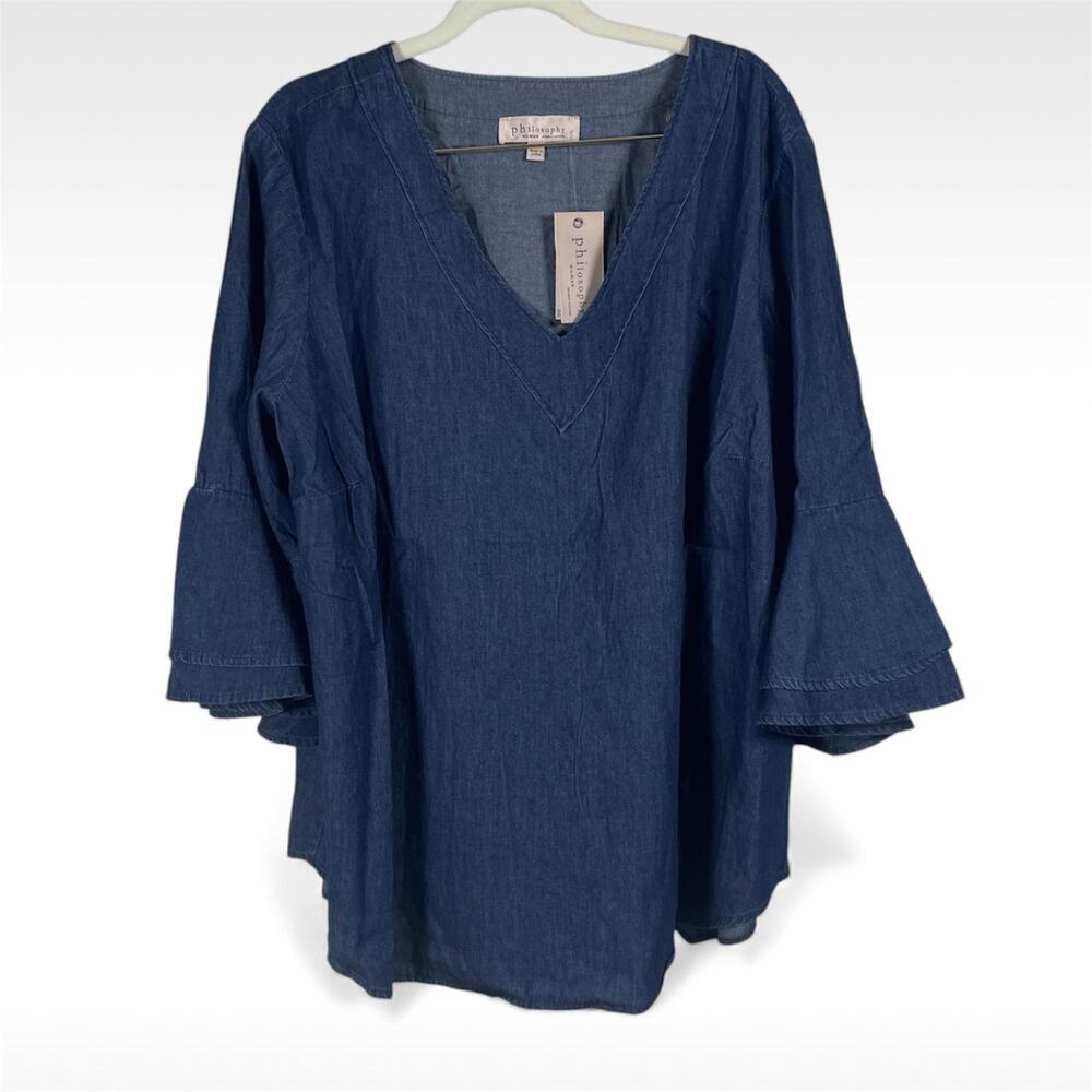 Philosophy Womans 2X Denim Tunic Top | NWT | V-Neck Cotton Dark Wash $88 - Picture 2 of 9